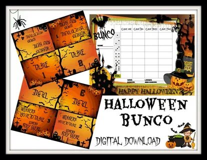 PDF and JPEG Digital Downloads Spooky Halloween Bunco Score Cards and Table...
