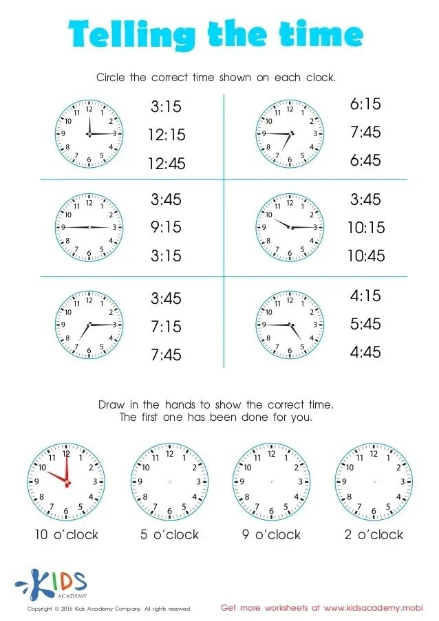 Telling the time worksheet