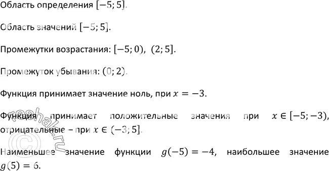 Перечислите свойства функции y g. Перечислите свойства функции график которой изображен на рисунке.