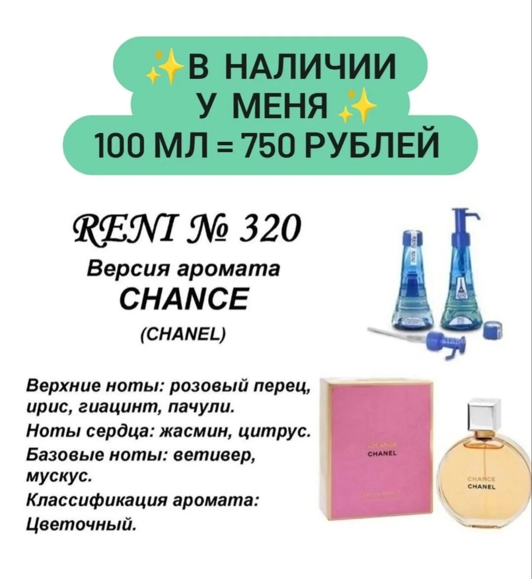 Духи на разлив номера и названия. Духи Рени Шанель шанс. Духи Рени 320. Шанель шанс Рени 320. Духи Reni по номерам 320.