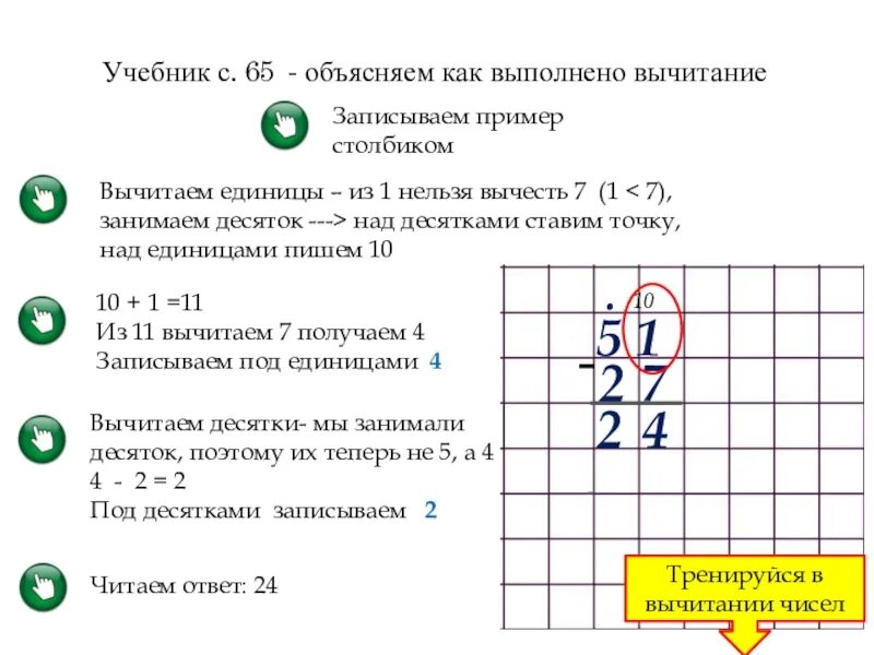 Вычитание столбиком урок. Объясни как выполнено вычитание. Объясни как выполнили вычитание числа 9. 1) Объясни, как выполнено вычитание. Объясни как выполнено вычитание числа 5.