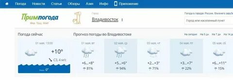 Погода владивосток сегодня и завтра точный