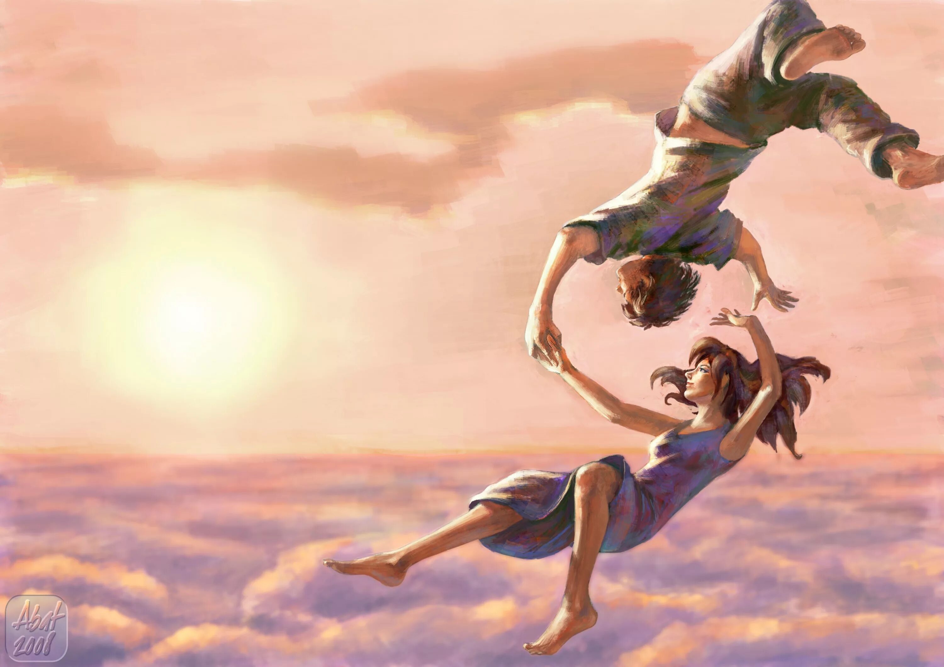 Танец полетели. Девушка в прыжке. Картина счастье. Красивые иллюстрации. Полет души.