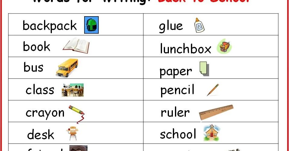 New Words for Kids. School Words. School Vocabulary. School Words for Kids. Как переводится пишет