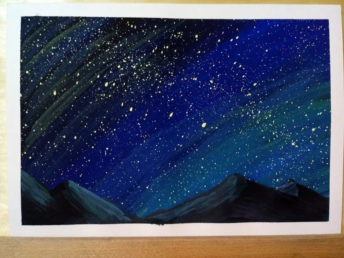 Звездное небо гуашью. Ночное небо гуашью. картина звёздное небо. картины ночного неба.