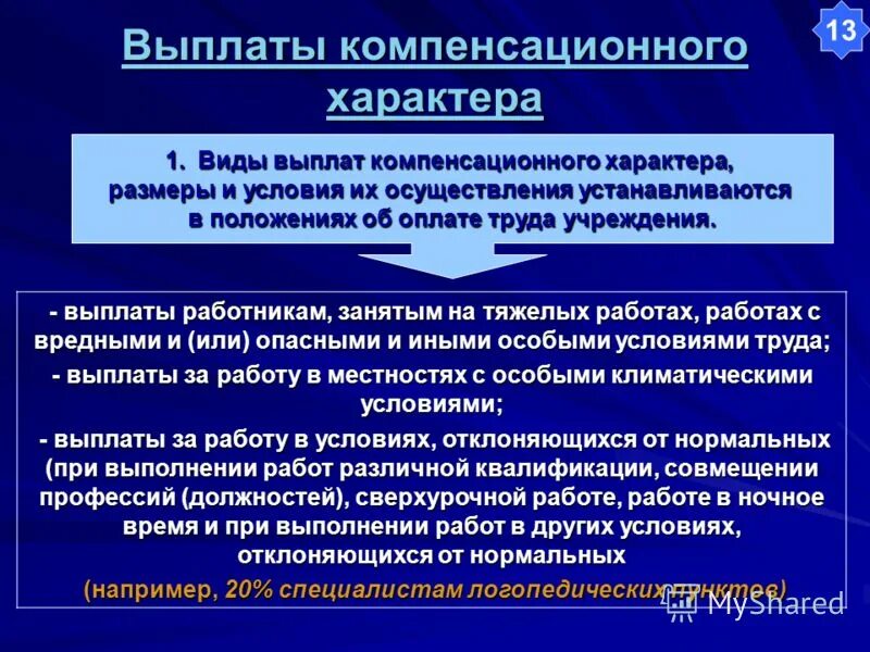 Учреждении стимулирующие и компенсационные выплаты