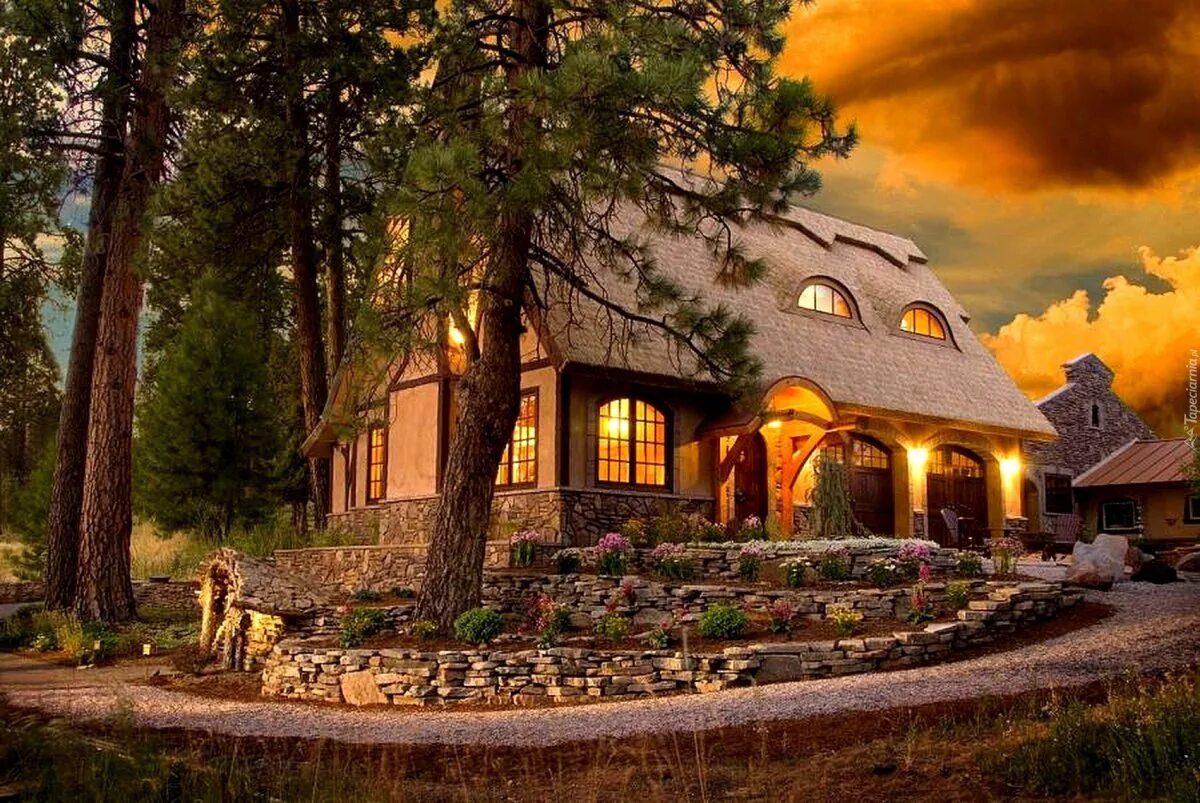 Сказочный домик. Уютный домик в лесу. Красивый домик. Дом в лесу.
