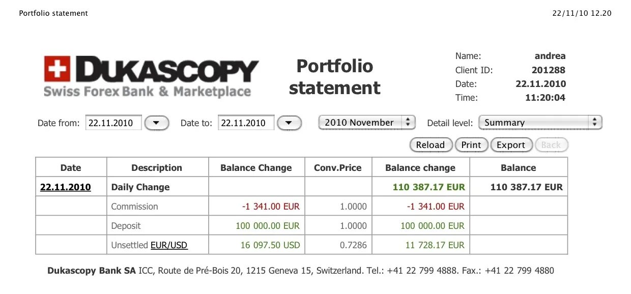 Account Statement. Portfolio Performance на русском. USD account Statement. Company Statement.