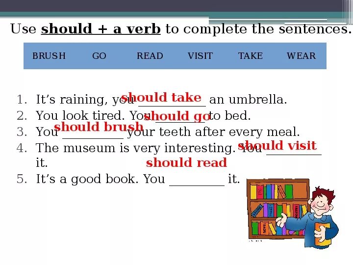 Complete with should or shouldn t. Глагол should. Предложения с should. Предложения с shouldn't и should(. Should shouldn't правило.