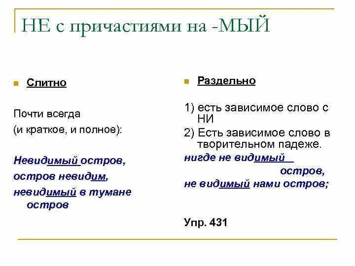 Написание не с полными причастиями. Слитное и раздельное написание не со словами на мый. правописание не с прилагательными на мый. написание не с причастиями. частичка не с причастиями.