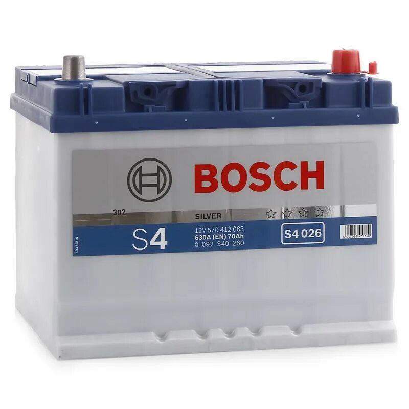 0 092 S40 260 Bosch. Bosch 0092s40260 70 а/ч l (Азия)(0). Bosch s4 Asia 026 570 412 063. Bosch АКБ "Bosch" s40 260 s4 Азия (70ач о/п) d26l 570 412 063.