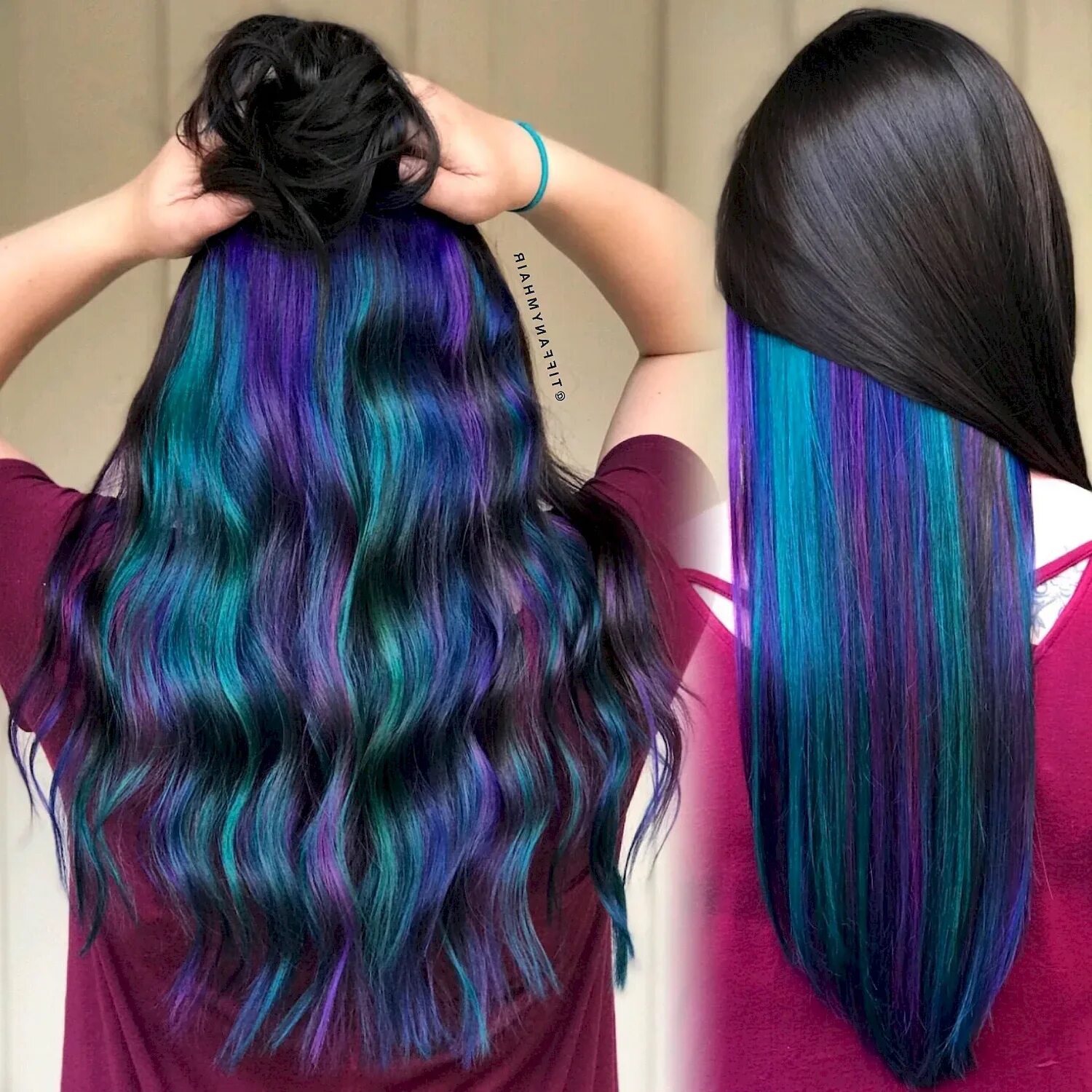 Скрытое окрашивание волос. Цветные пряди на волосах. Скрытое радужное окрашивание. Снежана винниченко окрашивания. Двойное скрытое окрашивание.