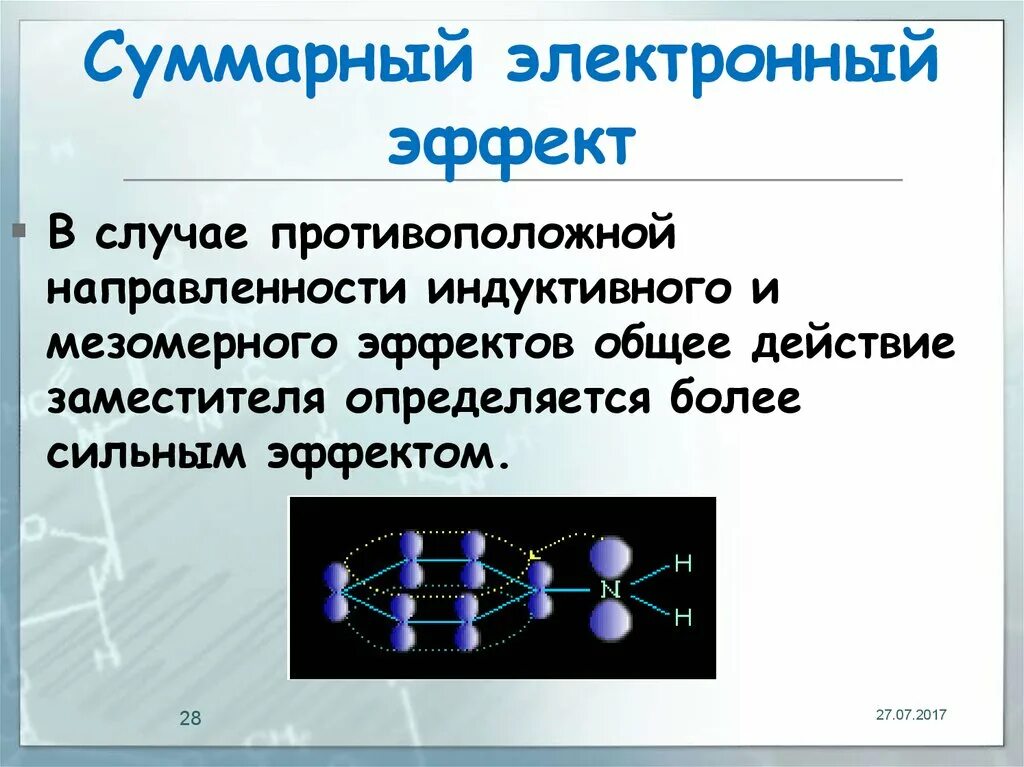 Был сильный эффект. Суммарный электронный эффект. Суммарное действие индуктивного и мезомерного эффекта. Электронные явления. Суммарное действие электронных эффектов.