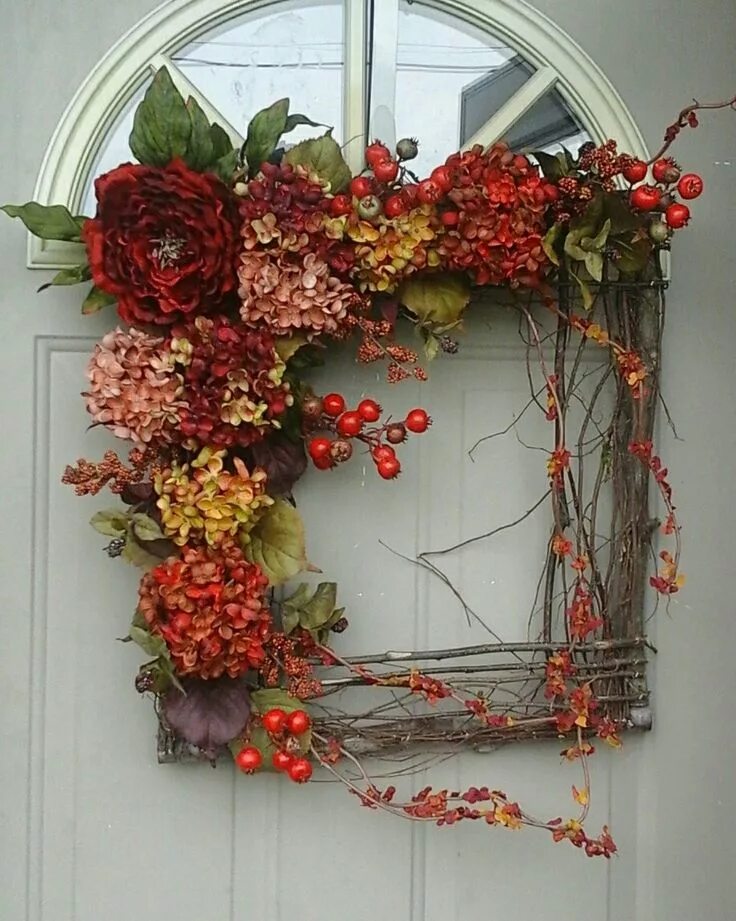 Венок осенний декор своими руками Blooming Autumn Hydrangea, Pinecone, Pumpkin, Berry Осенние венки, Осенние фонар