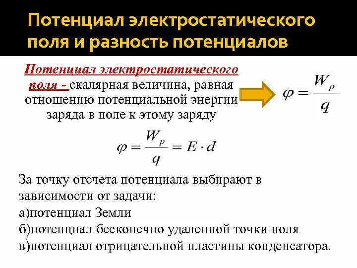 Потенциал электрического поля 10 класс физика. Потенциал и разность потенциалов электрического поля. Потенциал электрического поля разность потенциалов кратко. Разность потенциалов электростатического поля. Чему равна потенциальная энергия заряженной частицы