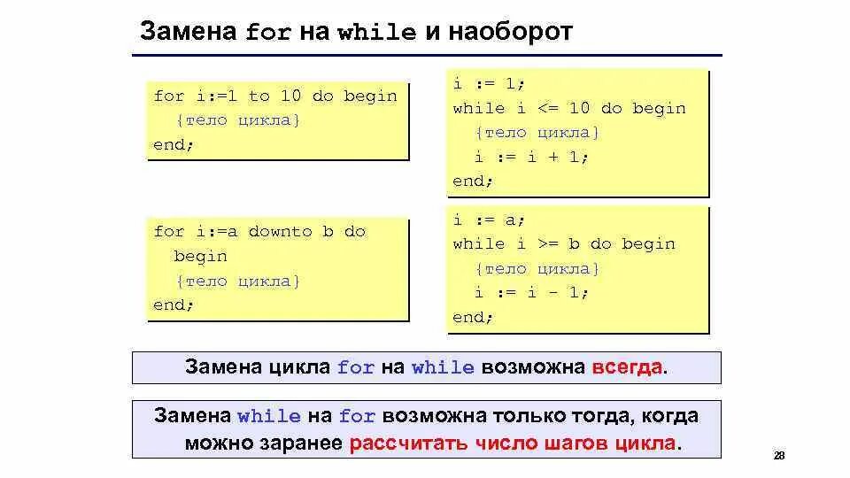 I 4 while i do begin. Замена for на while. замена цикла for на while. как заменить цикл for на while. цикл паскаль for: i=1 to 4 do begin.