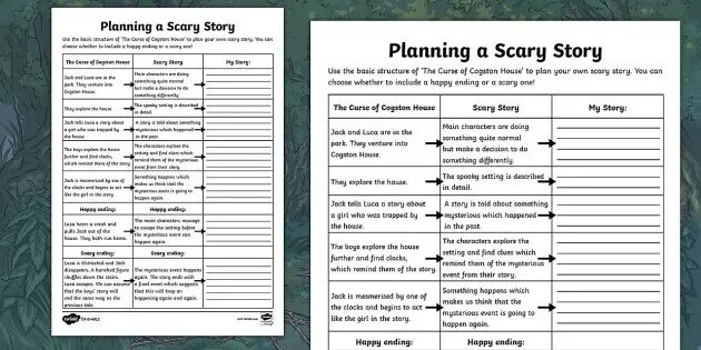 Scary story for Kids. Write Scary story. Scary story Worksheet.