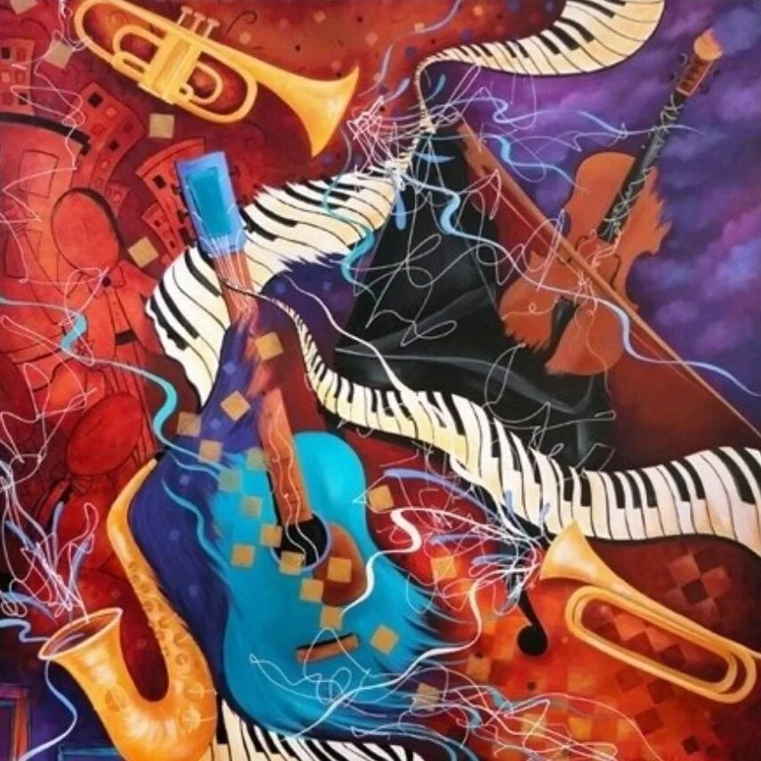 Music painting. Музыкальная абстракция в живописи. Джаз абстракция. Композиция джаз Абстрактная. Музыканты абстракция.