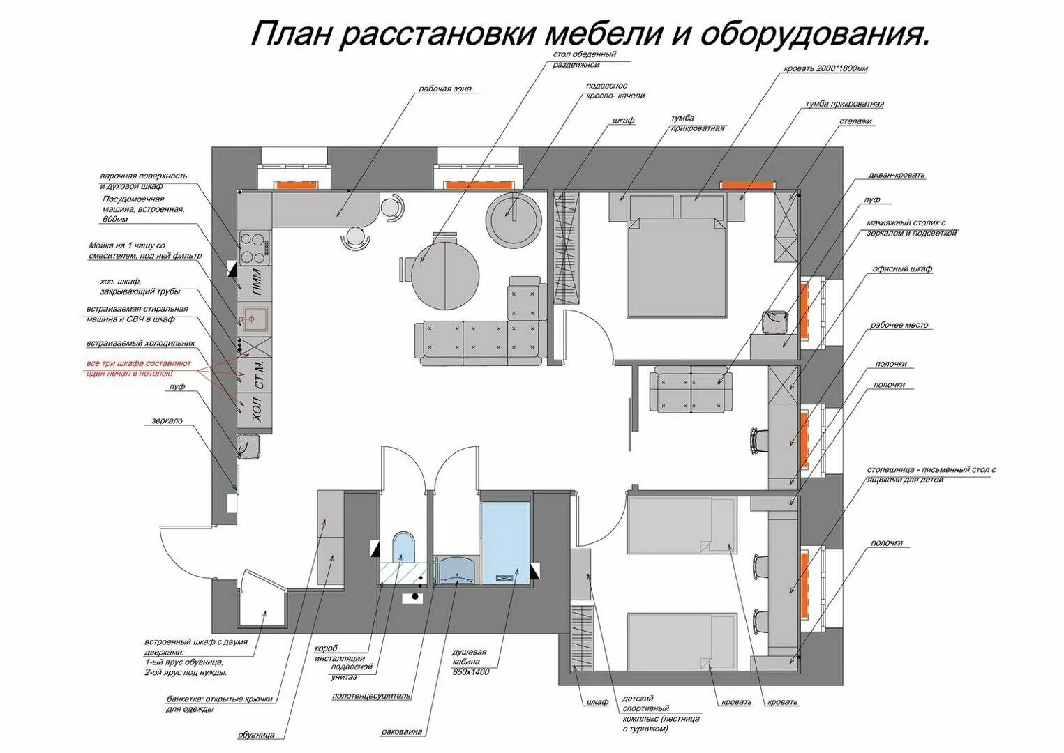 План состоящий из нескольких. План расстановки мебели сверху и сбоку. План расстановки мебели в архикад. План мебели и оборудования. Планировка с расстановкой мебели.