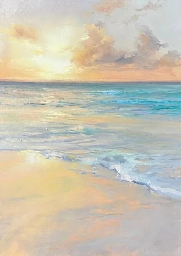Море нежное маслом. Розовые волны моря. Морской пейзаж акварелью. Море в пастельных тонах. Спокойное море.