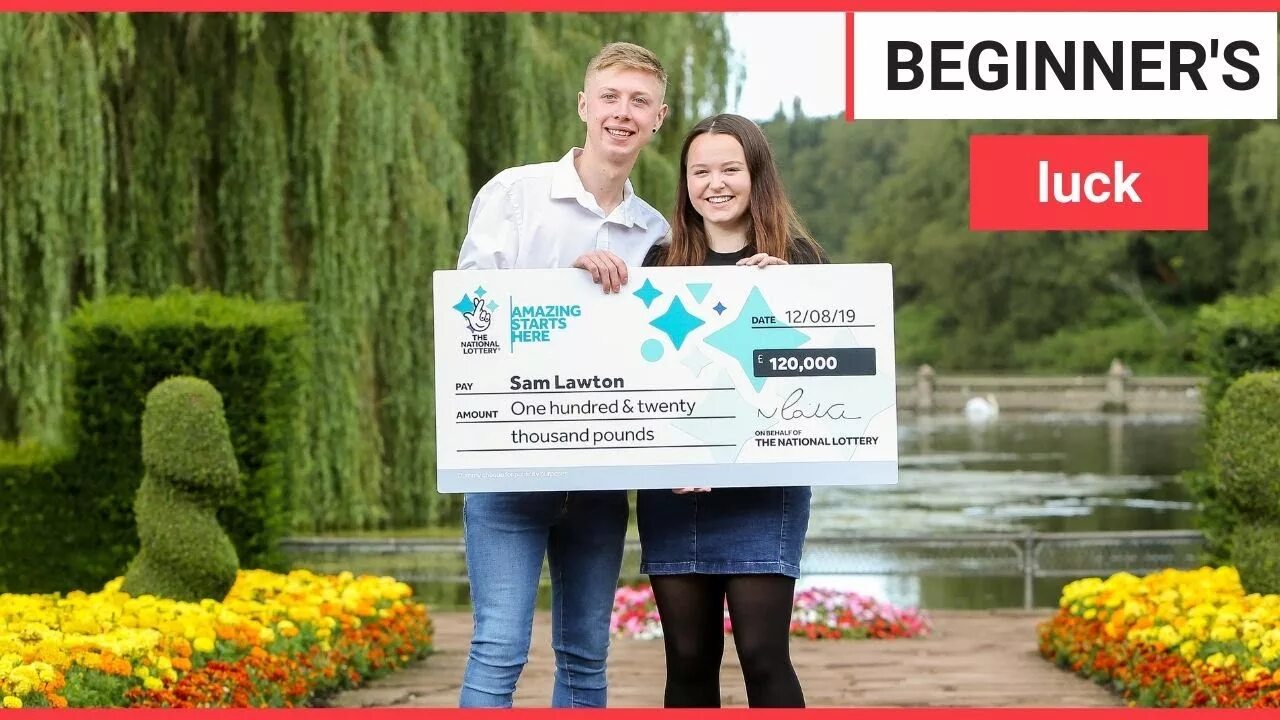 Beginners luck. Beginner&#039;s luck. young couple won the lottery.