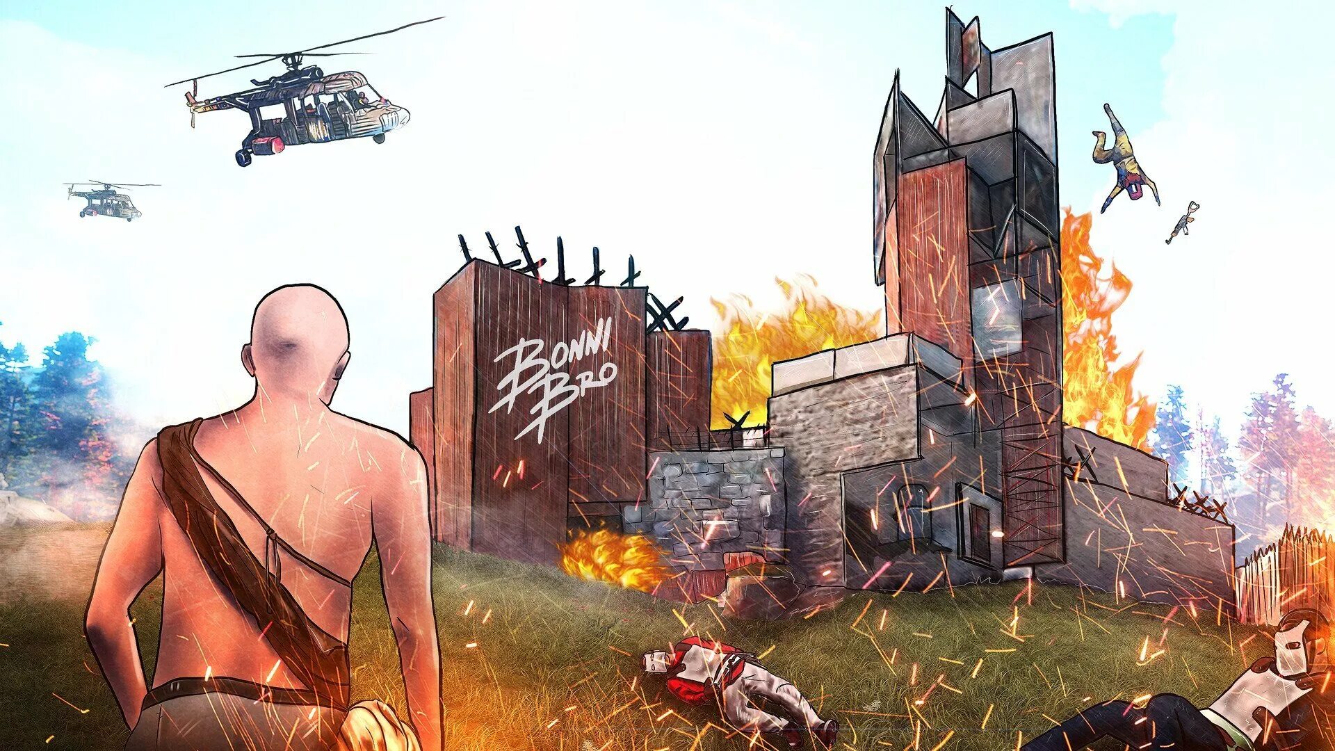 Bro rust. Рейдят раст. rust арты. красивые арты rust. картинки из раста.