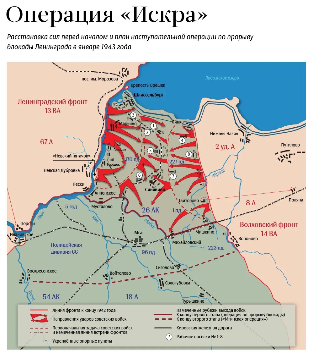 Карта прорыва блокады Ленинграда в 1943 году. Блокада ленинграда кодовое название операции