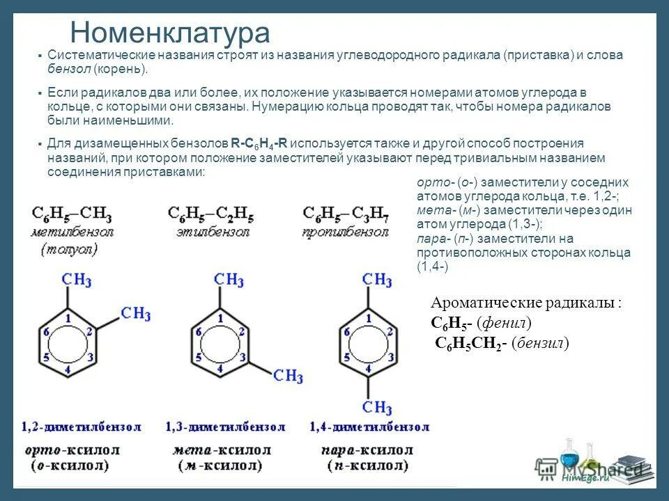 Бензольное кольцо ароматические соединения. Ароматические углеводороды 1,2 бензольных. Бензольное кольцо с радикалом ch3. Номенклатура радикалов бензола. Кольцо бензола