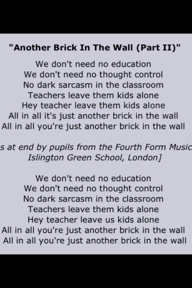 Another brick in the wall pt 2. Teacher leave Kids Alone. Pink Floyd another Brick in the Wall текст. Хей Тичер Пинк Флойд. Another Break in the Wall текст песни.