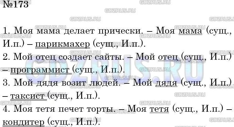 Упр 173 4 класс 2 часть. Запишите 4-5 предложений о ваших родных и знакомых чем они. Русский язык 5 класс упр 173. Русский язык 5 класс упр 173 ладыженская.