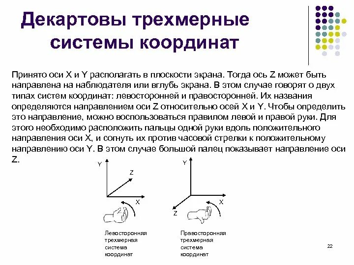 Полная система координат. Трехмерная система координат. название осей в трехмерной системе координат. объемная система координат. правосторонняя система координат.