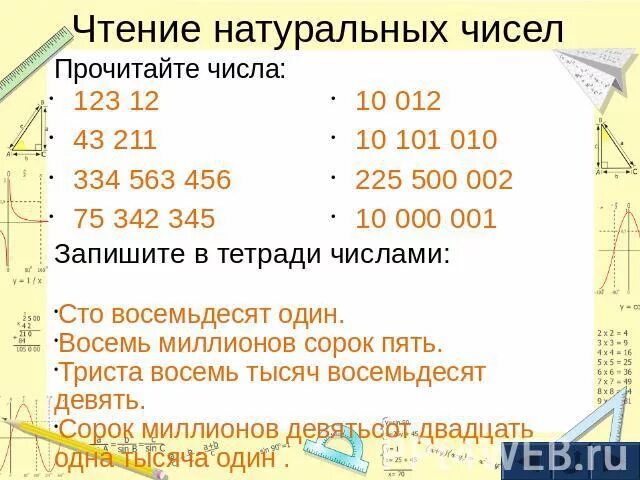 СТО восемь тысяч. Пять миллионов триста сорок восемь. Чтение натуральных чисел. Стодватьцать тысячи в цифрах.