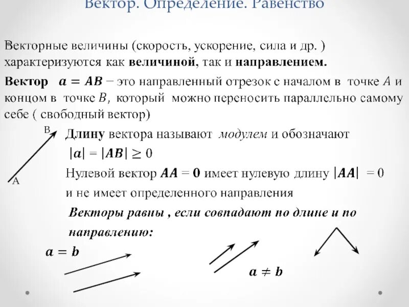 Самостоятельное определение вектора. Равенство векторов определение рисунок обозначение. Векторы равенство векторов. Понятие вектора в пространстве равенство векторов. Вектор.