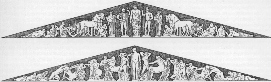 Олимпия храм зевса фронтон. Храм зевса фронтоны. Восточный фронтон храма зевса в олимпии. Западный фронтон храма зевса в олимпии. Реконструкция западного фронтона храма зевса в олимпии.
