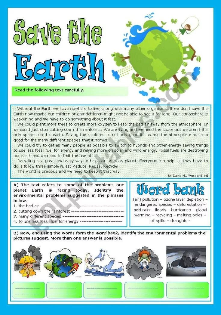 Environmental problems задания. Задания save the Earth. Задание по английскому на тему save the Earth. Save the environment Worksheets. Our endangered planet