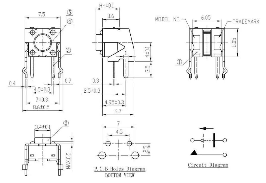 Кнопка 6 мм. Kan0631-0501b (SWT-7) угловая. Кнопка Тактовая SMD 6x6. Кнопка Тактовая KLS 6x6. Кнопка Тактовая SWT-5 чертеж.