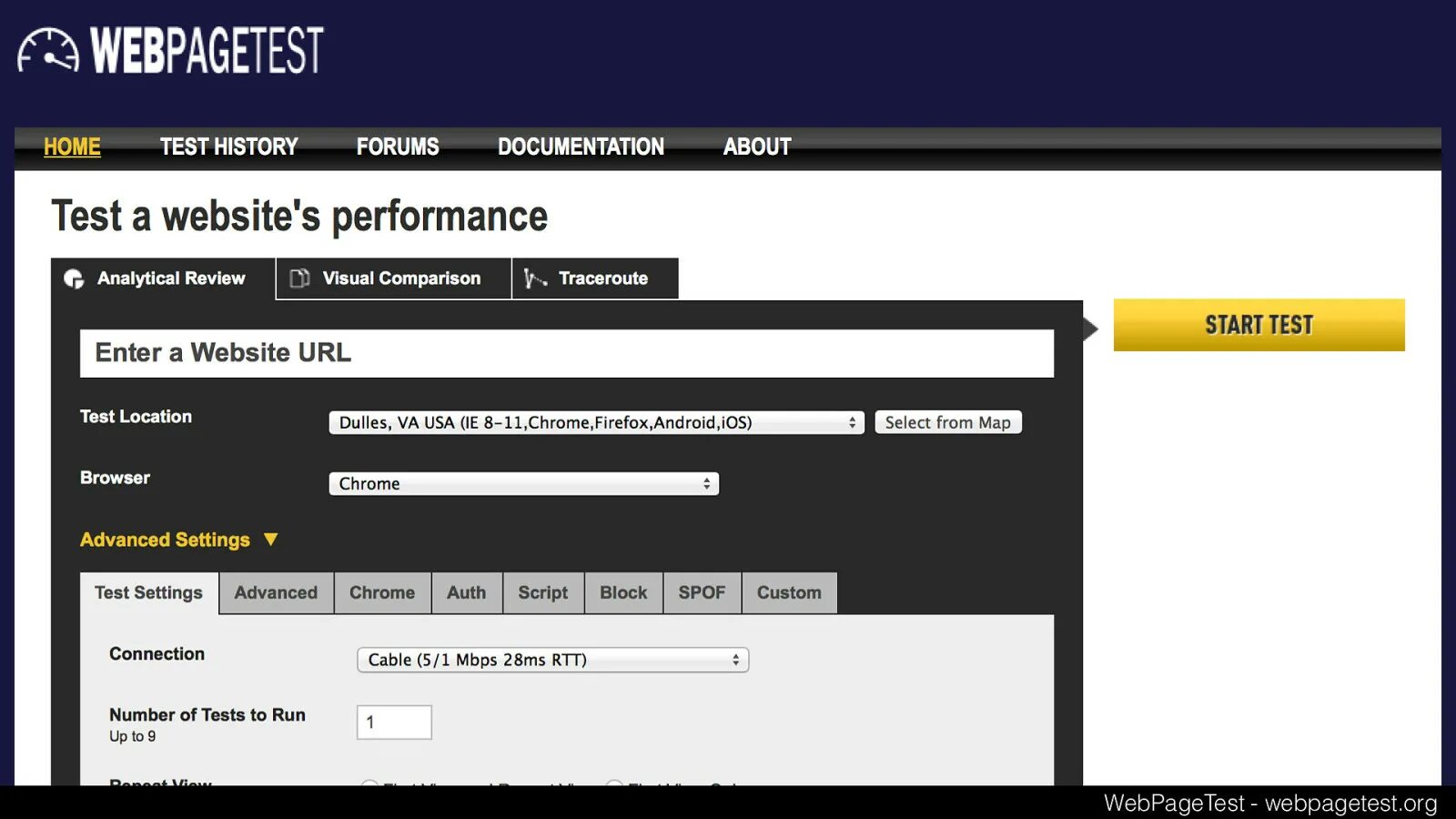 WEBPAGETEST. Test website. Performance. Website Test Speed.