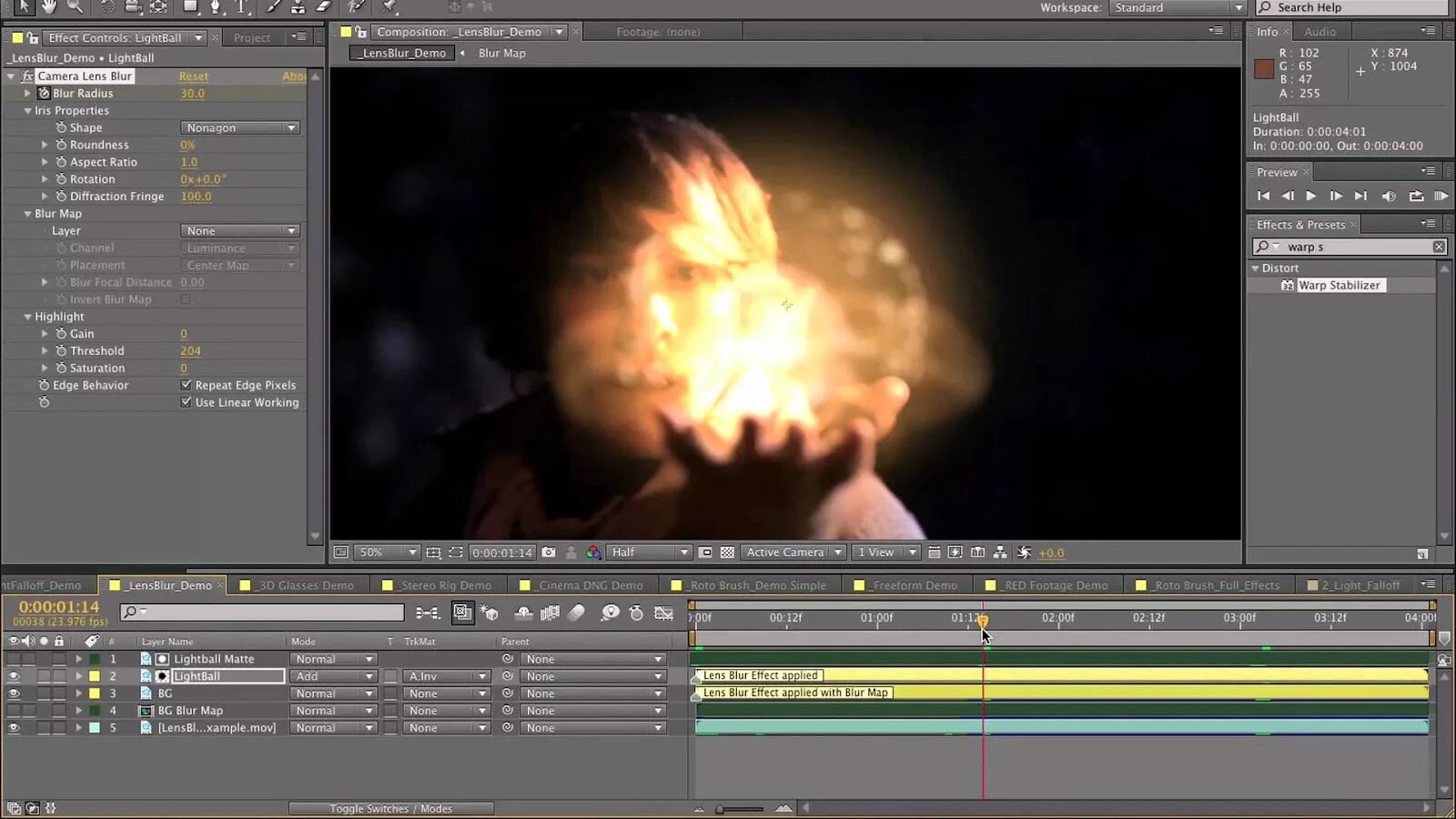 Applied effects. Adobe after Effects. After Effects CS5.5. VFX Adobe after Effects. Camera Lens Blur after Effects.