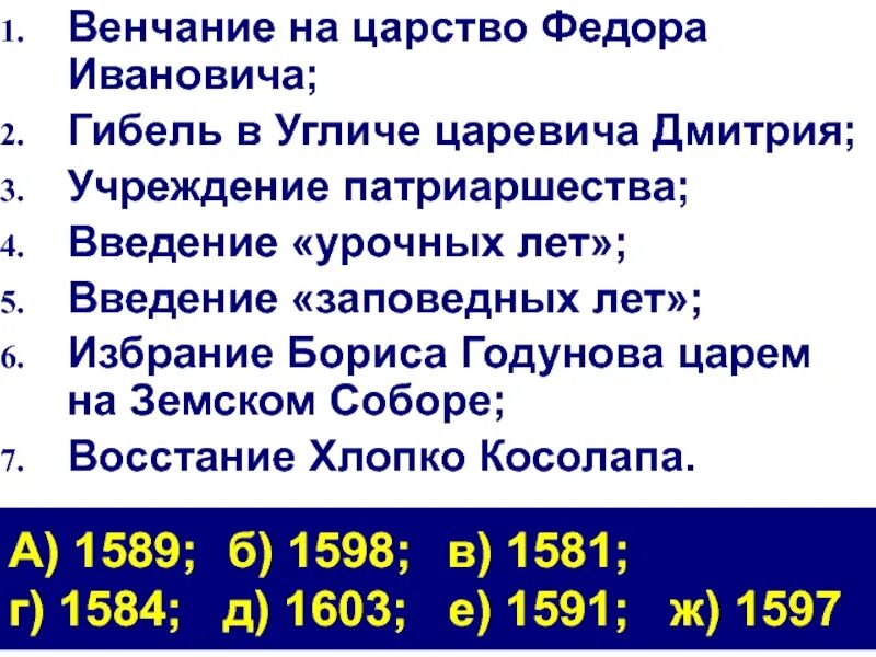 Введение урочных лет введение заповедных лет. Венчание на царство Федора Ивановича. Венчание на царство Федора Ивановича 1584. Причины избрания Бориса Годунова. Венчание на царство Бориса Годунова.