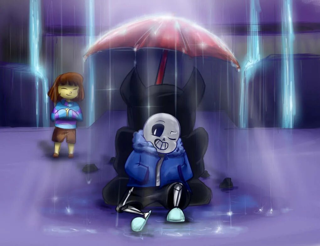 Комната санса. Undertale Водопадье статуя. Фриск андертейл. Андертейл Санс и Фриск. Гличтейл Санс.