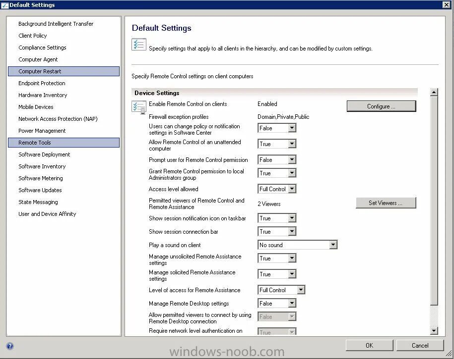 Configure in setting. Remote settings. configuration manager remote control. sccm. sccm microsoft remote control.