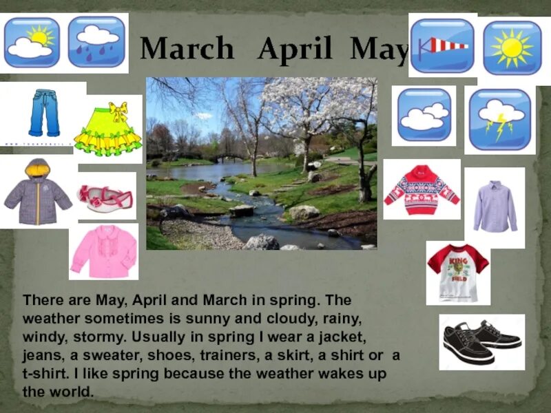 Погода по временам года на английском. Погода английский язык 4 класс. March April May. Spring March April May. Время погода март