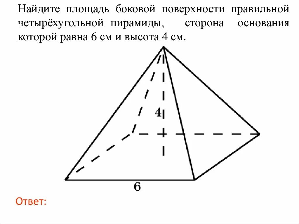 Площадь боковой поверхности правильной 4 угольной пирамиды. Площадь боковой поверхности правильной четырехугольной пирамиды. Площадь боковой поверхности четырехугольной пирамиды. Площадь правильной четырехугольной пирамиды.