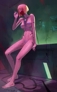 breasts, cigarette, colored nipples, completely nude, cool4noodle, cyberpun...