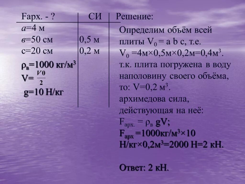 Бетонная плита объемом 3 м3 затонула. Задачи на архимедову силу. Задачи на плотность с Архимедова сила. Задачи на архимедову силу с массой тела. Задачи по физике Архимедова сила.