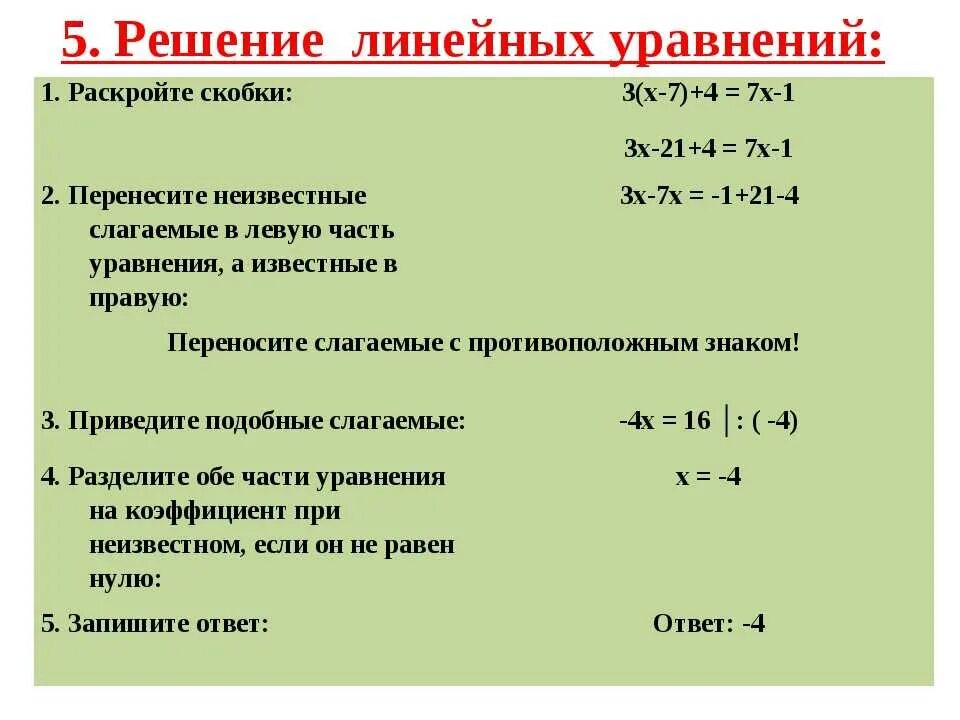 Этапы решения уравнений. Правило решения линейных уравнений. Порядок решения линейного уравнения. Как решать линейные уравнения 3 класс. Образец решения линейных уравнений 7 класс.