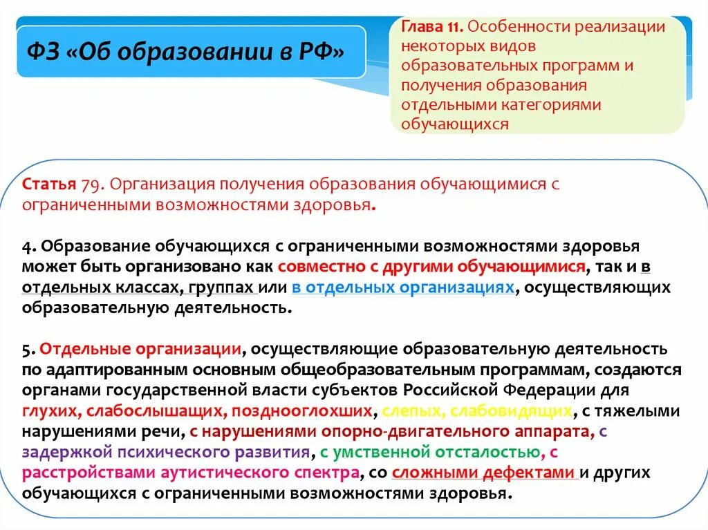 Особенности реализации некоторых видов образовательных программ. Закон об образовании РФ. Особенности образования в РФ. Учебная программа ФЗ об образовании в РФ. Направления федерального закона об образовании