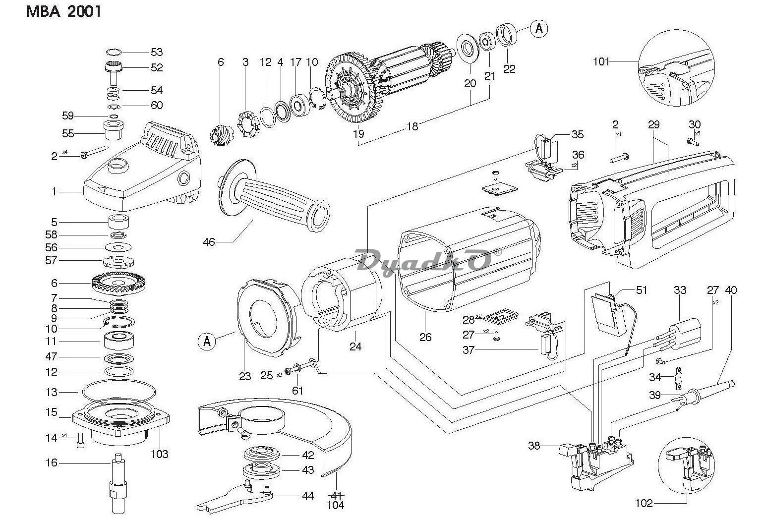 Деталировка болгарок WATT WWS-600 (4.600.115.00) - Multiservice