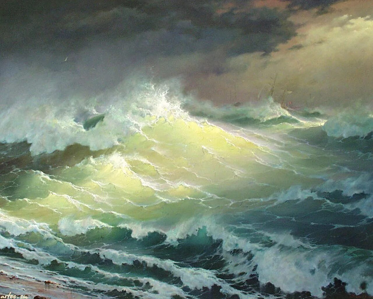 Скачать обои Пейзаж Георгий Дмитриев, чайка на рабочий стол 1280x1024 Seascape p