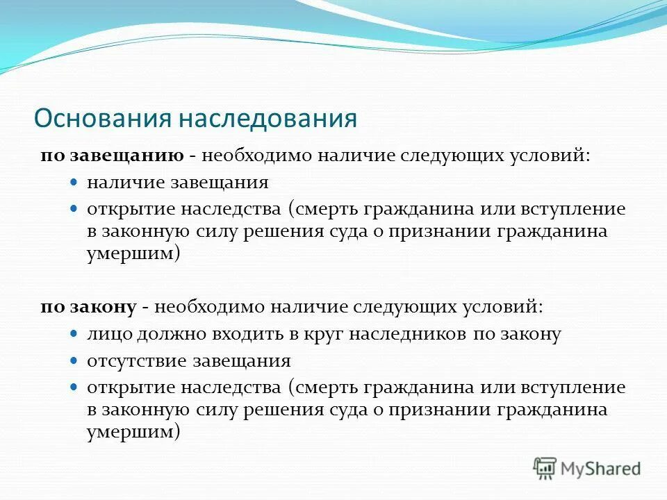 Наследование по завещанию содержание